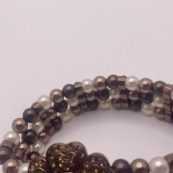 Working Nolan Miller Faux Pearl / Rhinestone Stretch Band Flower Women’s Watch